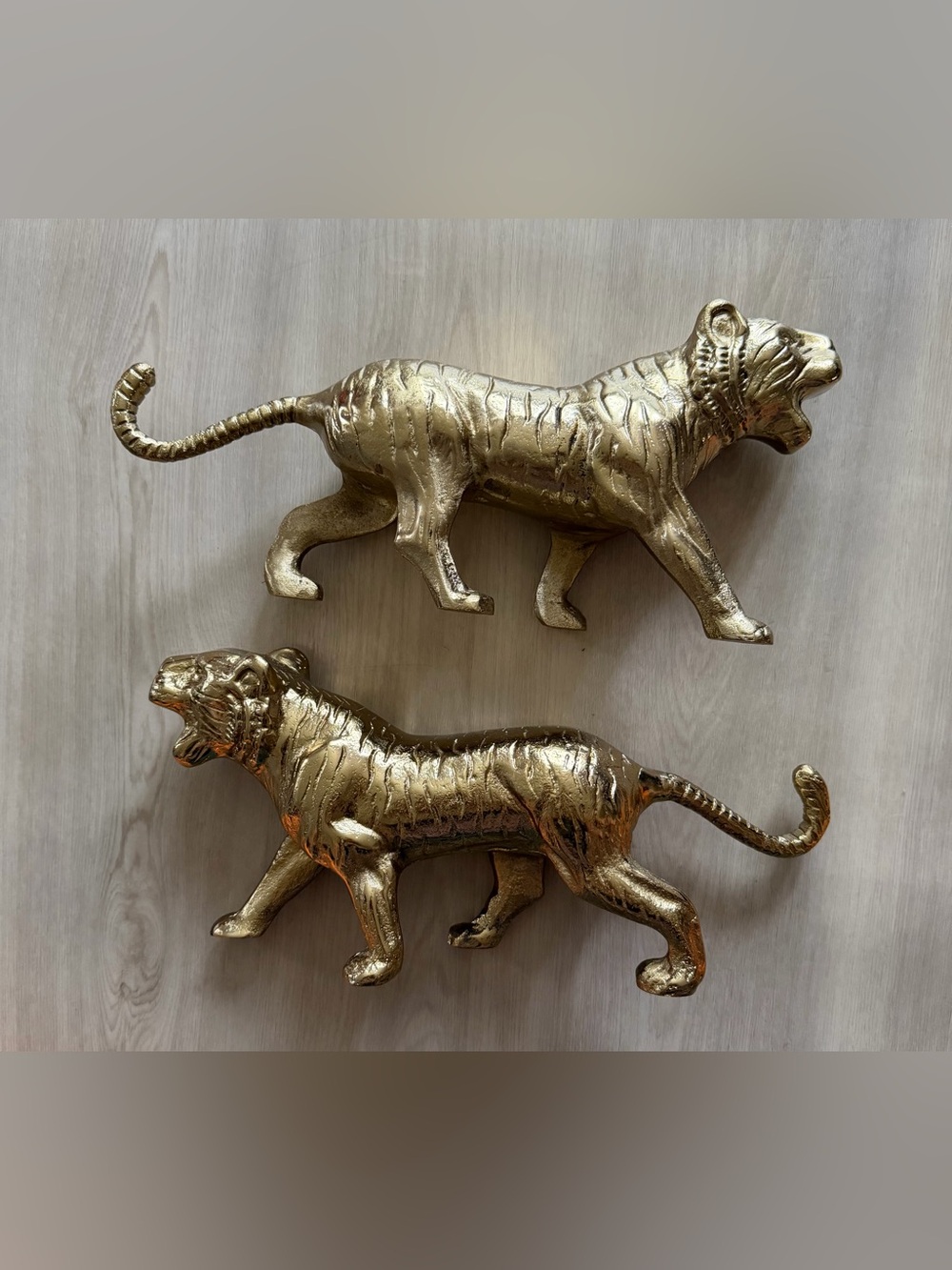 Vintage Pair of Brass Tigers Heavy Statue Lion Jaguar Panther Wildcat